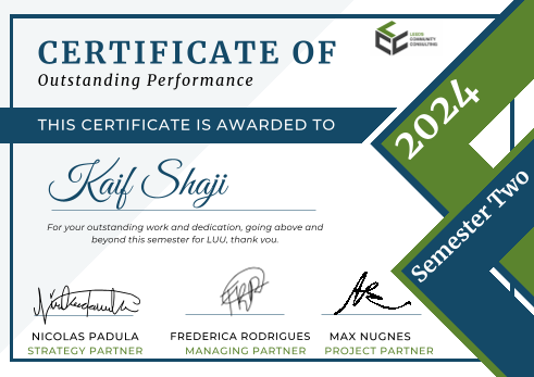 Certificate of Outstanding Performance
